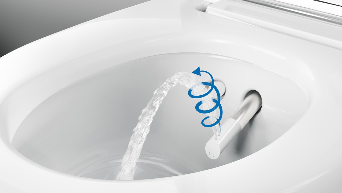 Technologia WhirlSpray w toalecie myjącej Geberit AquaClean Mera Comfort 